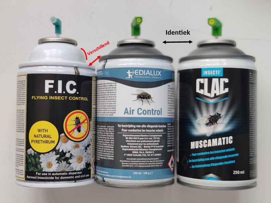 Aerosol dispenser voor F.I.C., Swak, Aircontrol, Muscamatic.